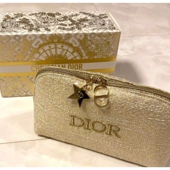 Dior 2024 Holiday Limited Edition Pouch Gold Logo Charms New Free Designer Sampl - Picture 1 of 7